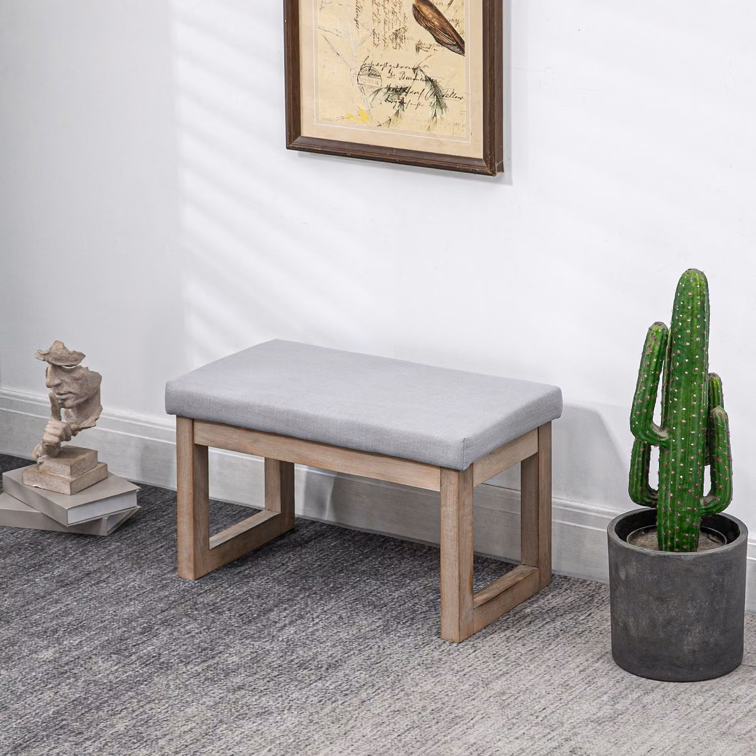Poggiapiedi basso HOMCOM in tessuto grigio con struttura in legno in stile scandinavo – 2