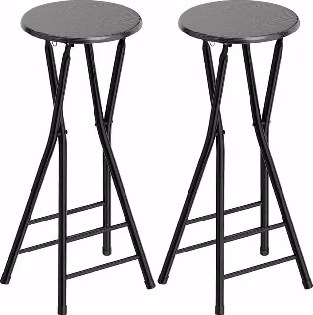 Set di 2 sgabelli da bar pieghevoli HOMCOM in legno e acciaio con doppio poggiapiedi, colore nero, L 34 cm x P 30 cm x H 70 cm