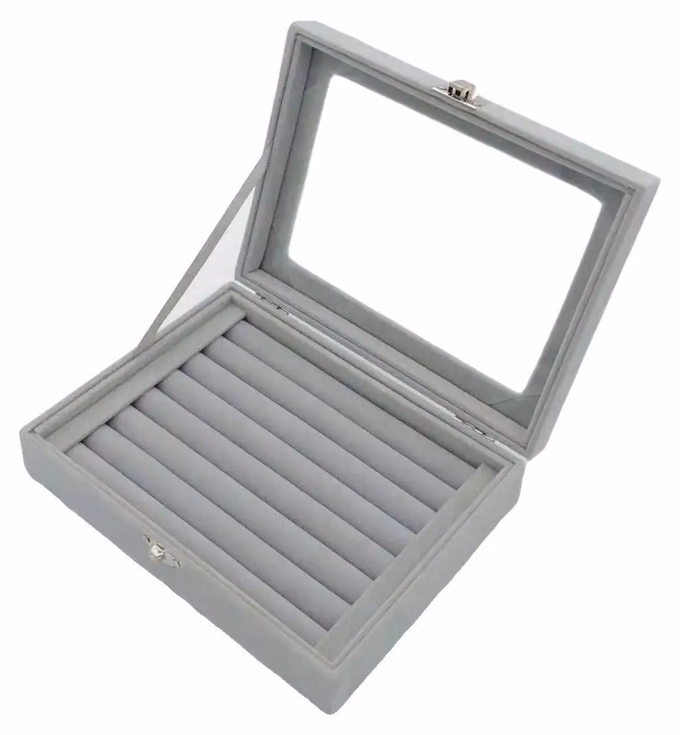 Scatola portaoggetti per gioielli, realizzata in elegante tessuto di velluto, organizer multifunzionale, colore grigio, dimensioni 20x15x5 cm