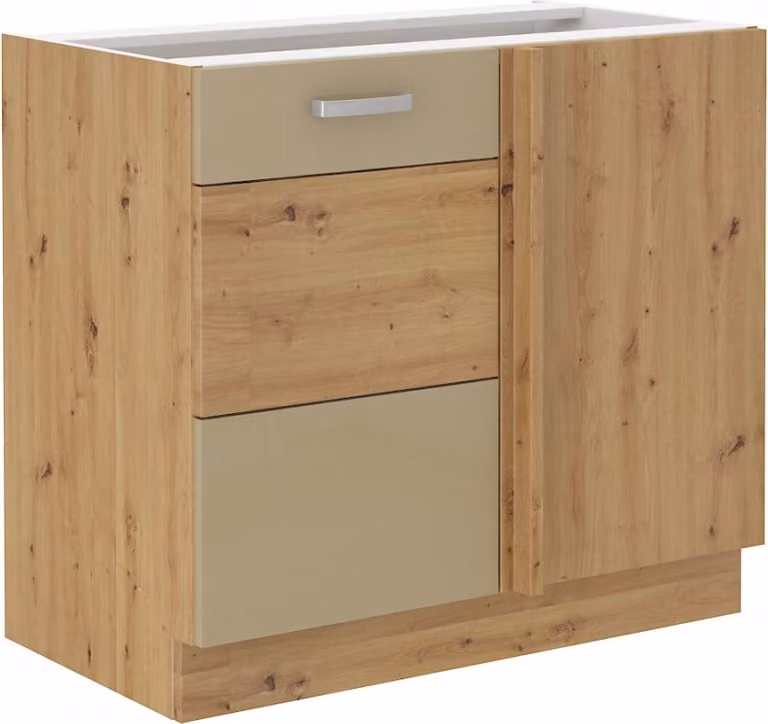 Armadietto allungato ad angolo ADARA - larghezza 105 cm, cappucino / rovere artisan