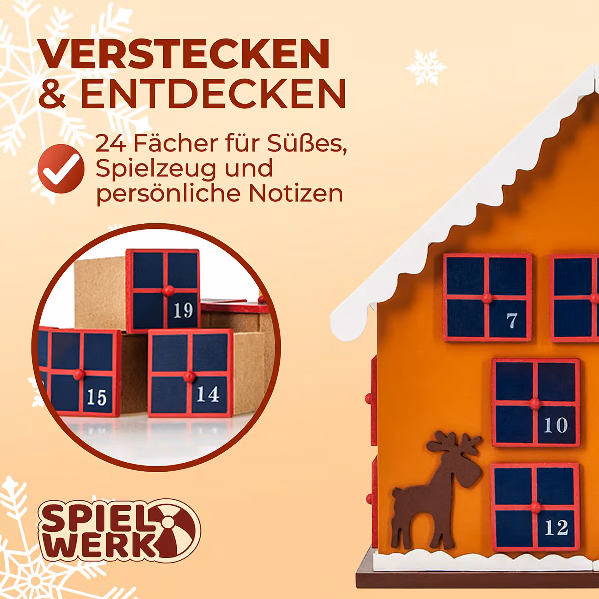 Calendario dell'avvento a forma di casetta invernale in legno multicolore Spielwerk per adulti – 3