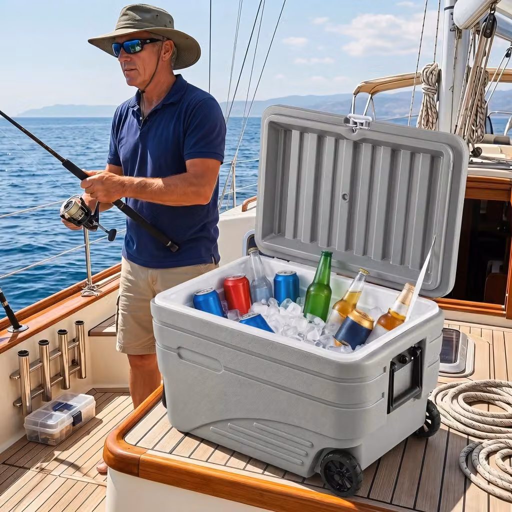 Frigorifero portatile da campeggio grigio con capacità 80 l, ruote e manico ergonomico, ermetico e resistente alle perdite – 2