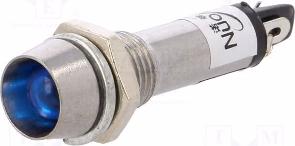 5 indicatori luminosi: LED, apertura di Ø 8,2 mm, concava, grado di protezione IP40, 12 VDC, metallo, modello IND8-12B-B, connettore LED