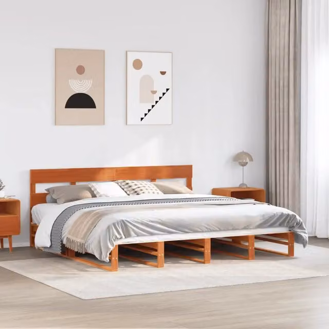 Letto senza Materasso-Struttura Letto Marrone Cera 200x200 cm in Legno di Pino 225983