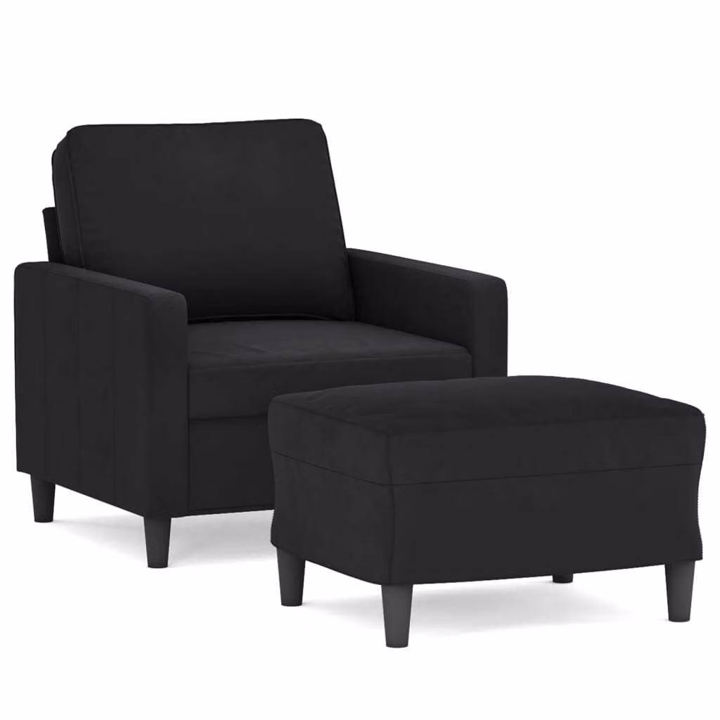 Poltrona con Poggiapiedi Nero 60 cm in Velluto