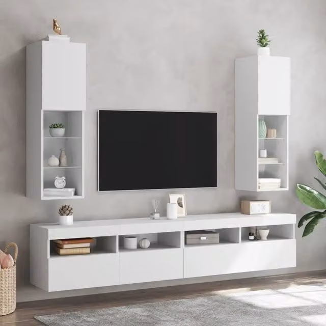 Mobili Porta TV con Luci LED 2 pz-Credenza per TV Bianchi 30,5x30x102 cm