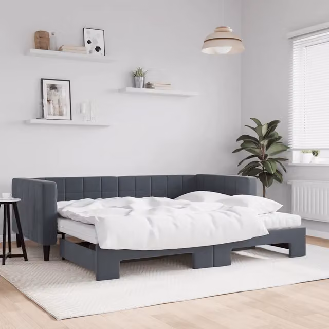 Divano Letto Moderno vidaXL in Velluto Grigio con Materasso L/P/H: 223 x 100 x 68 cm – 1