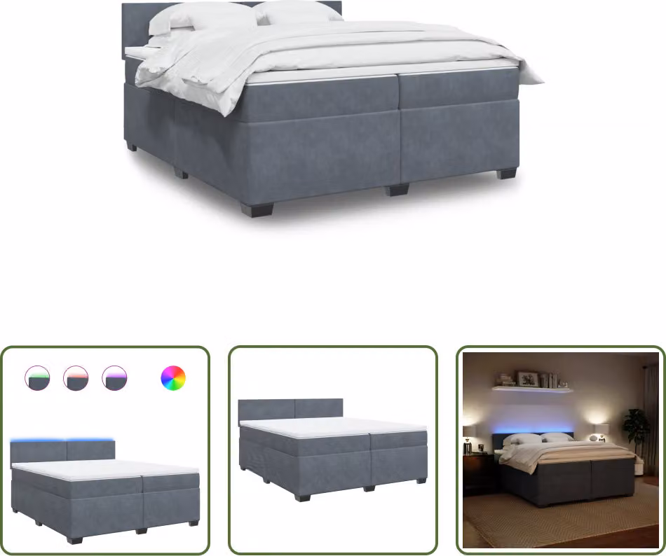 The Living Store Letto a molle con materasso grigio scuro 200x200 cm in velluto