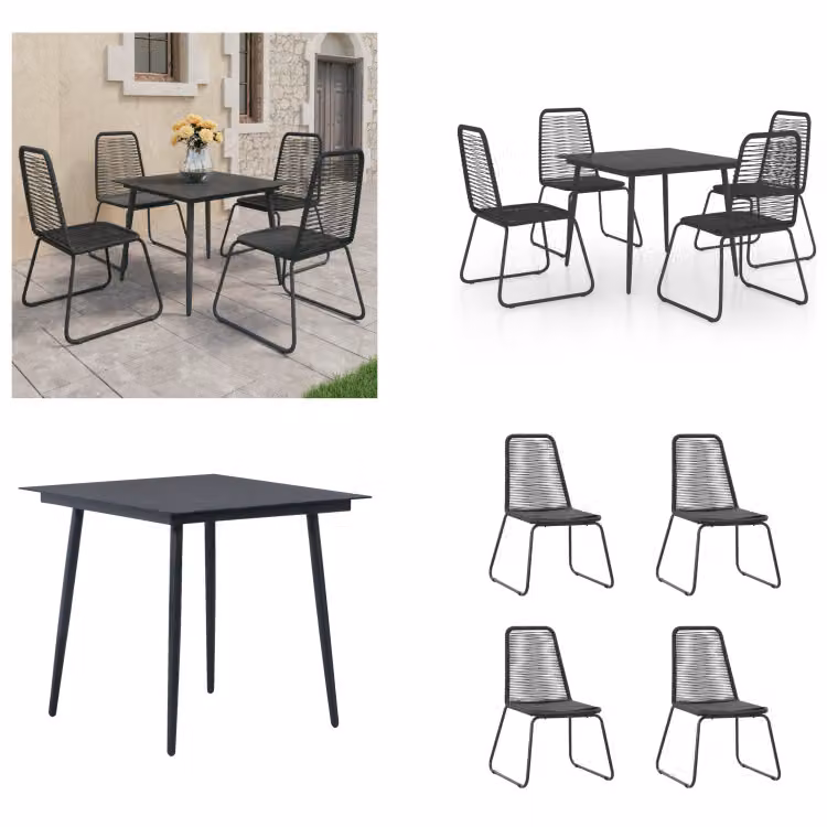vidaXL set da pranzo da giardino 5 pezzi PVC rattan nero - Set di mobili da giardino - Set di mobili da giardino - Tavolo e sedie da giardino - Tavoli e sedie da giardino