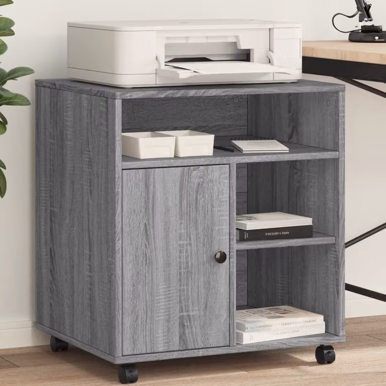 vidaXL Supporto per Stampante con Ruote Grigio Sonoma L: 60 cm, P: 50 cm, H: 67 cm