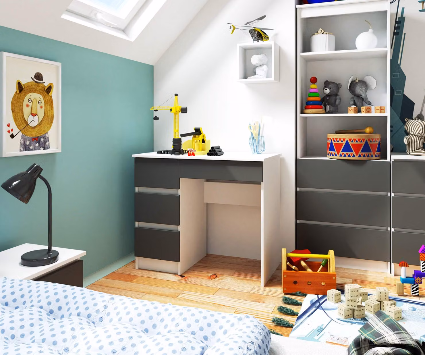 Scrivania da 90 cm con 4 cassetti, scrivania per computer, scrivania da lavoro per ufficio e bambini
