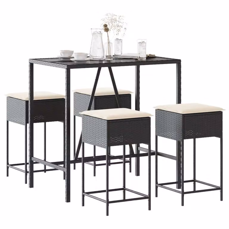 Maison Exclusive - Set da bar da giardino 5 pezzi con cuscini in polyrattan nero