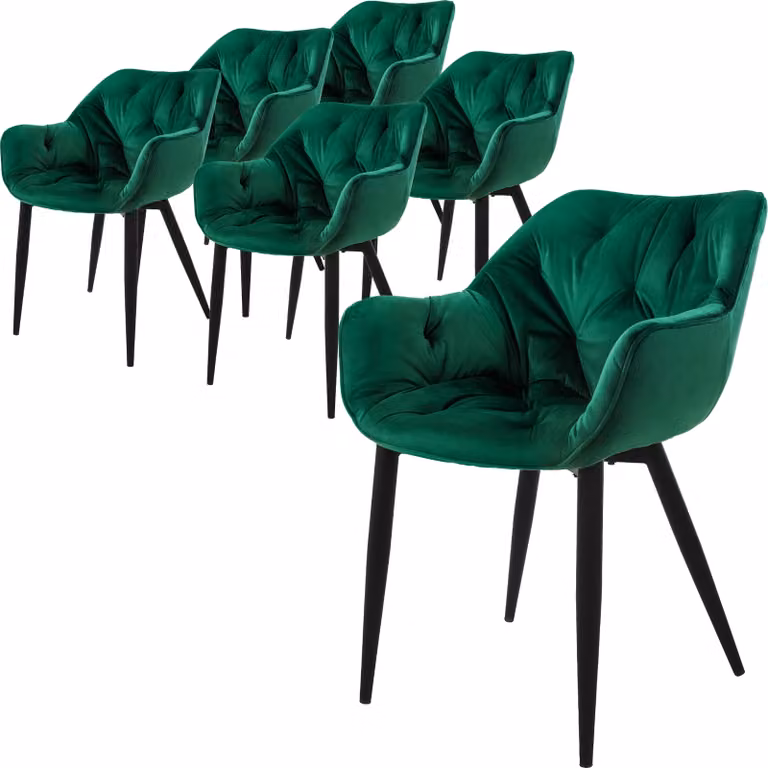 ML-Design set di 6 sedie da pranzo con schienale, verde scuro, in velluto