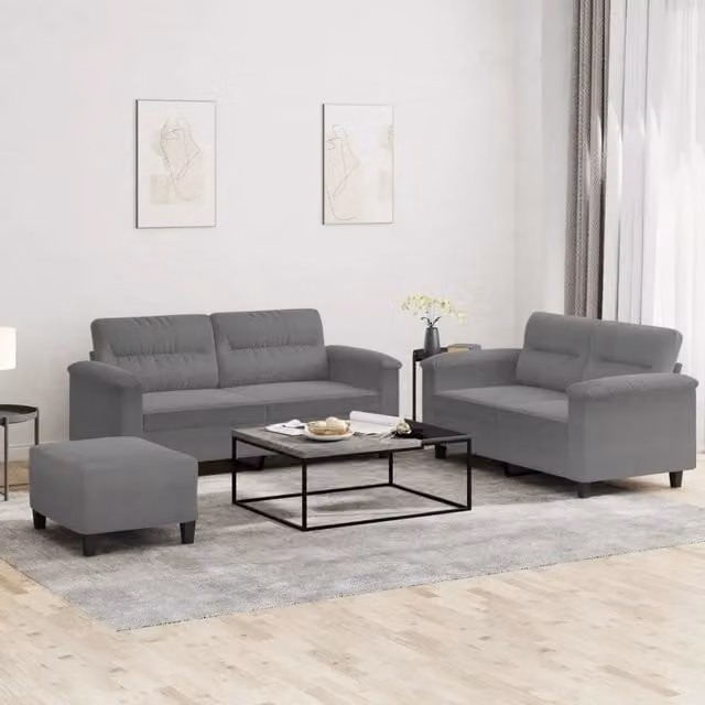 Set di divani da soggiorno vidaXL in microfibra grigia con cuscini inclusi – 1