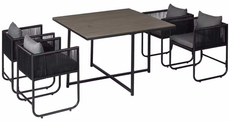 Set da giardino Outsunny in polyrattan, 5 pezzi: tavolo da pranzo con 4 sedie, grigio