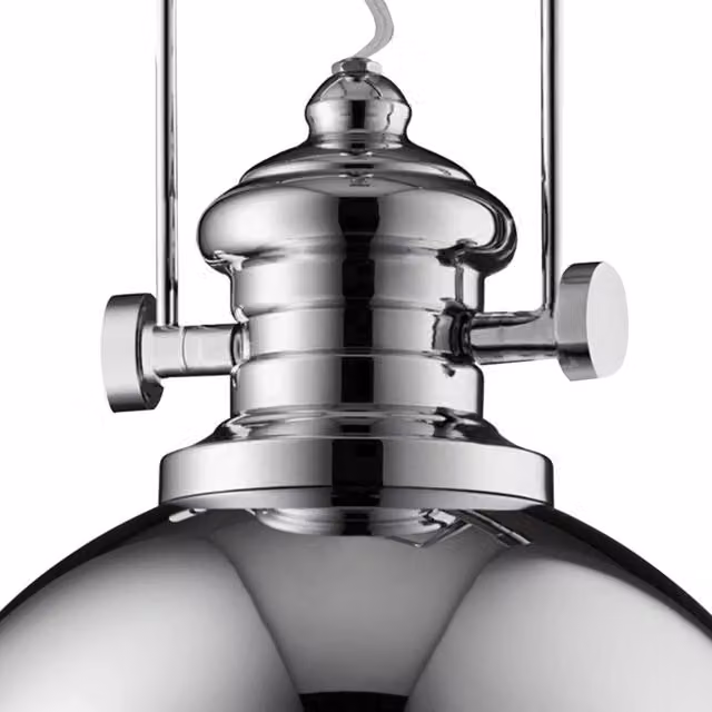 Lampada a sospensione contemporanea Louisiana SEARCHLIGHT in acciaio cromato e policarbonato trasparente con 1 luce E27