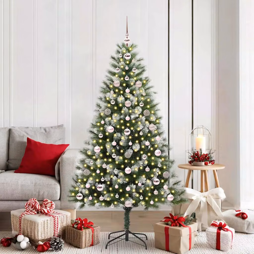 Albero di Natale artificiale vidaXL con rami snodati imbiancati, LED bianco caldo, verde e bianco – 1