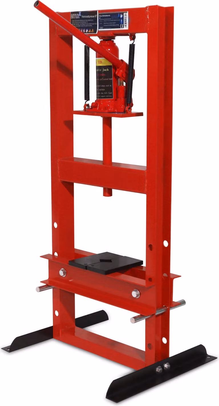 Pressa da officina Bituxx 6 tonnellate con ganasce di pressatura rosse MS-19523