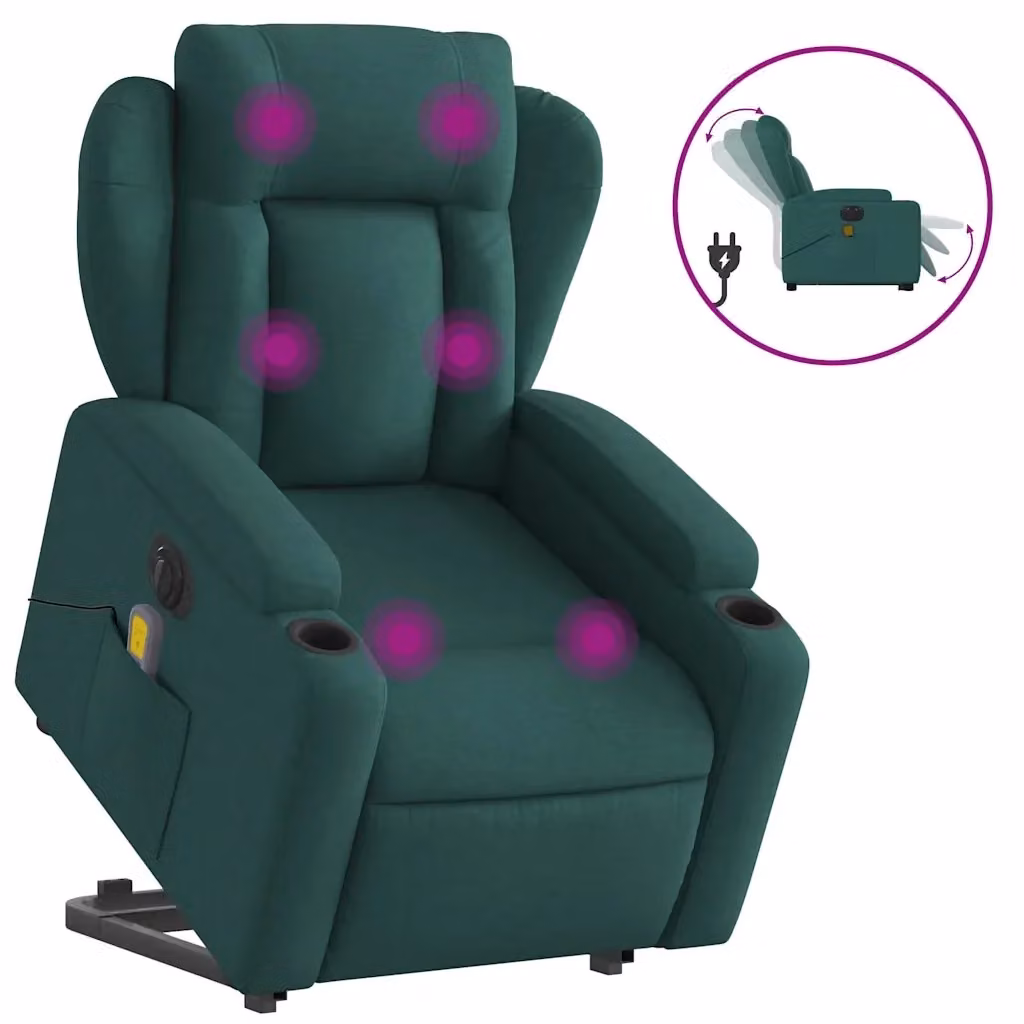 Poltrona Alzapersona Massaggiante Elettrica vidaXL Verde con Braccioli in Tessuto – 2