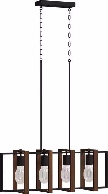 Lampadario a sospensione rustico HOMCOM con 4 cornici girevoli e catena regolabile, Nero e Marrone, L: 80 cm, P: 21 cm, H: 90-130 cm