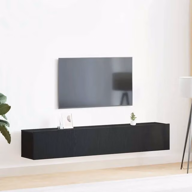 Set di 2 mobili TV moderni vidaXL in legno ingegnerizzato rovere e nero, sospesi a parete