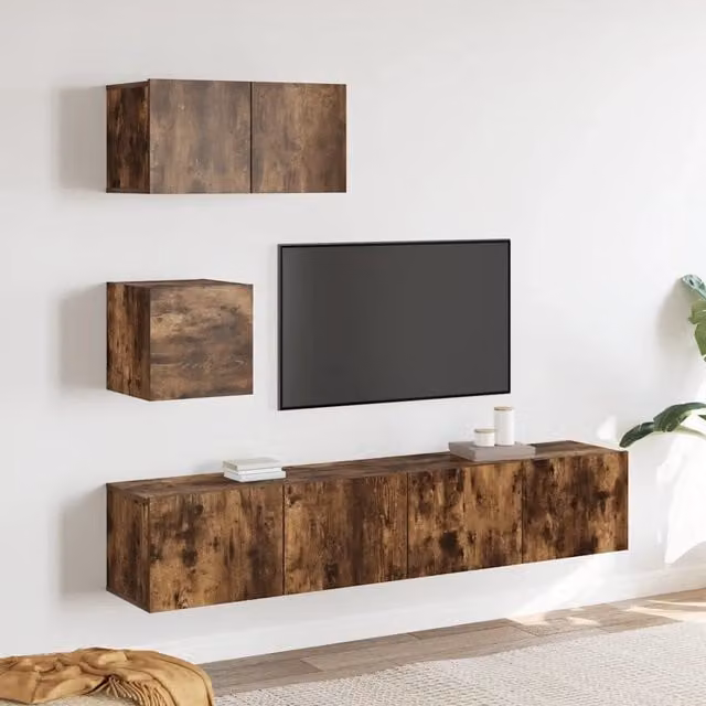 Set di mobili porta TV moderno vidaXL in legno color rovere fumo marrone con 4 pezzi da appendere a parete