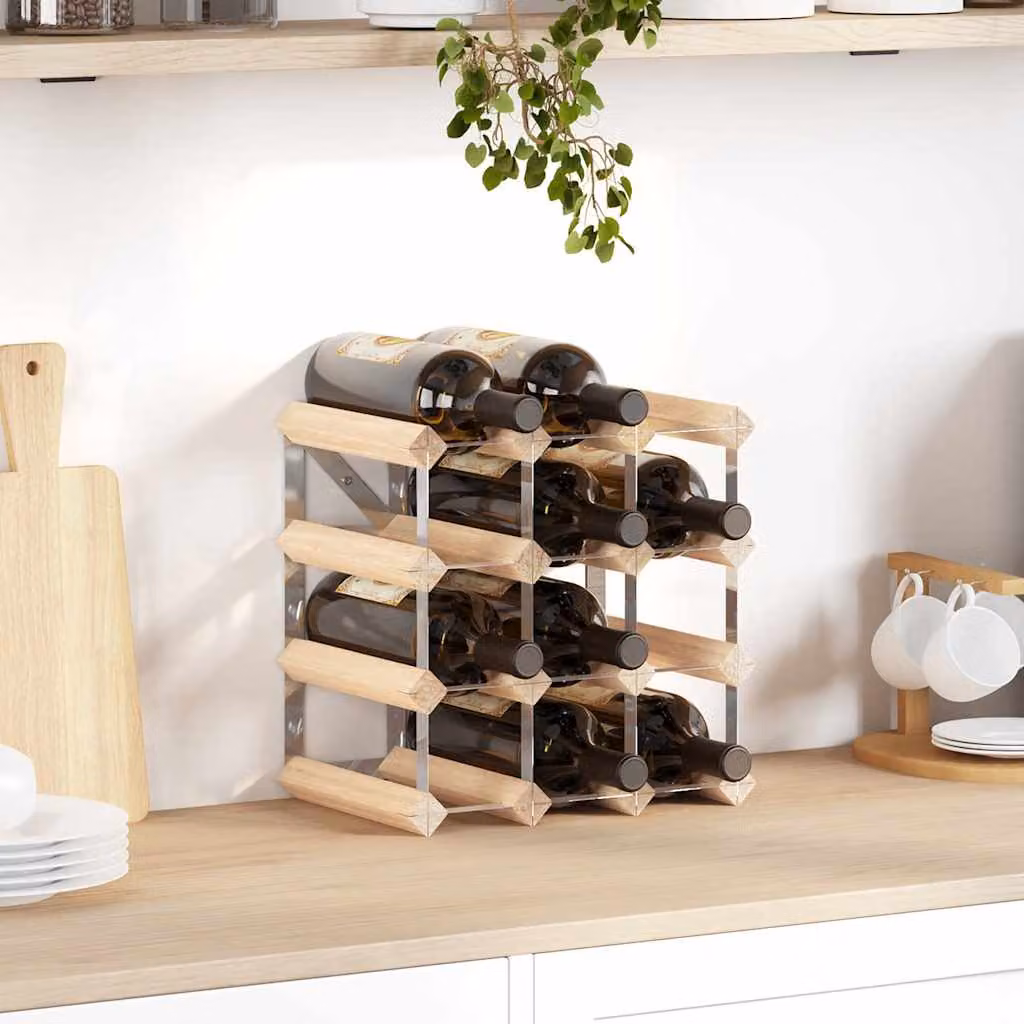 vidaXL Portavini da Parete in Legno di Pino e Metallo Stile Rustico, Marrone e Beige