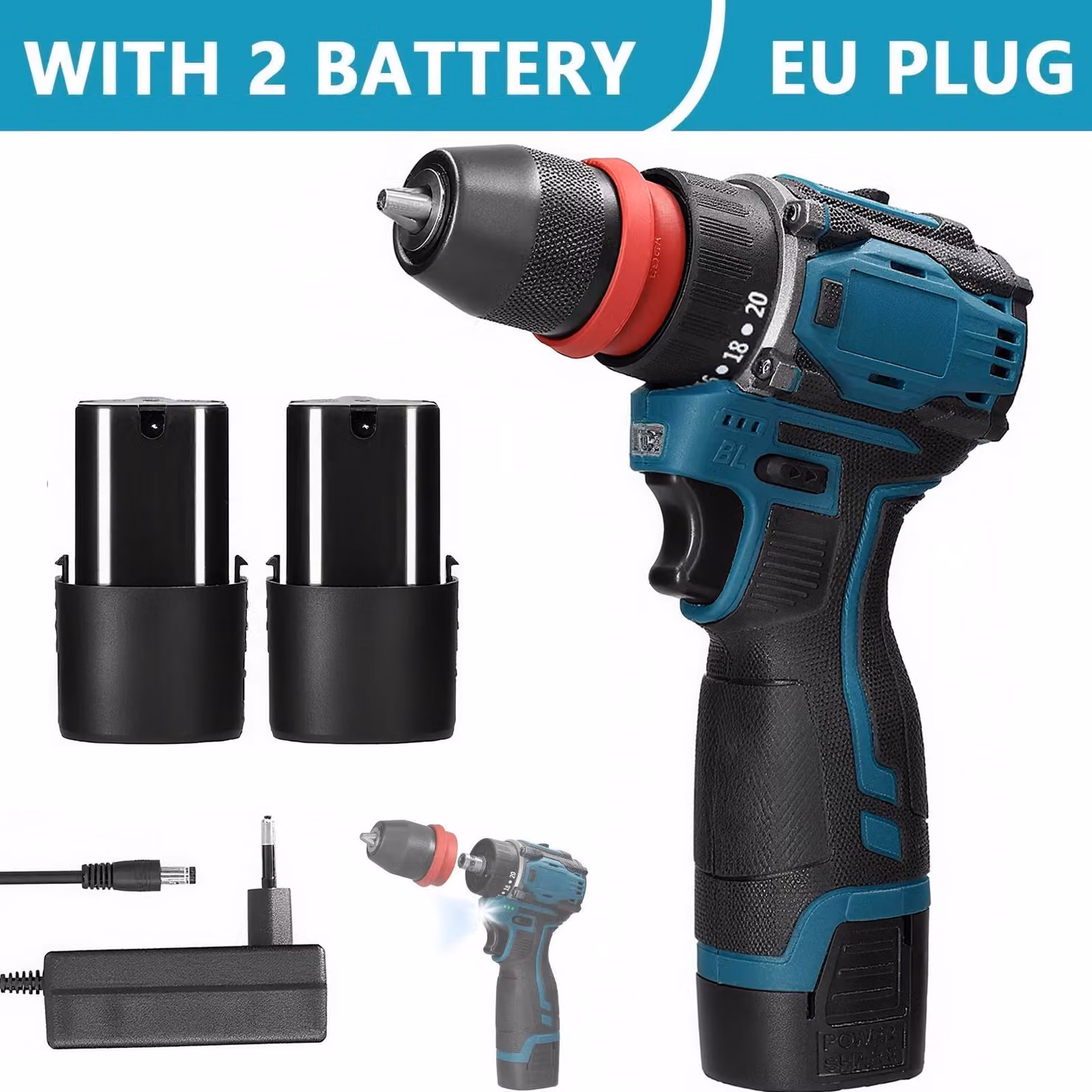 Trapano avvitatore a batteria - Avvitatore elettrico - 16,8 V - Senza fili - Batteria al litio - Multifunzione - 2 batterie