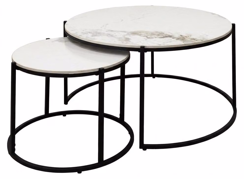 Set 2 Tavolini Nido Effetto Marmo Soggiorno Salotto 80x45 50x40 cm