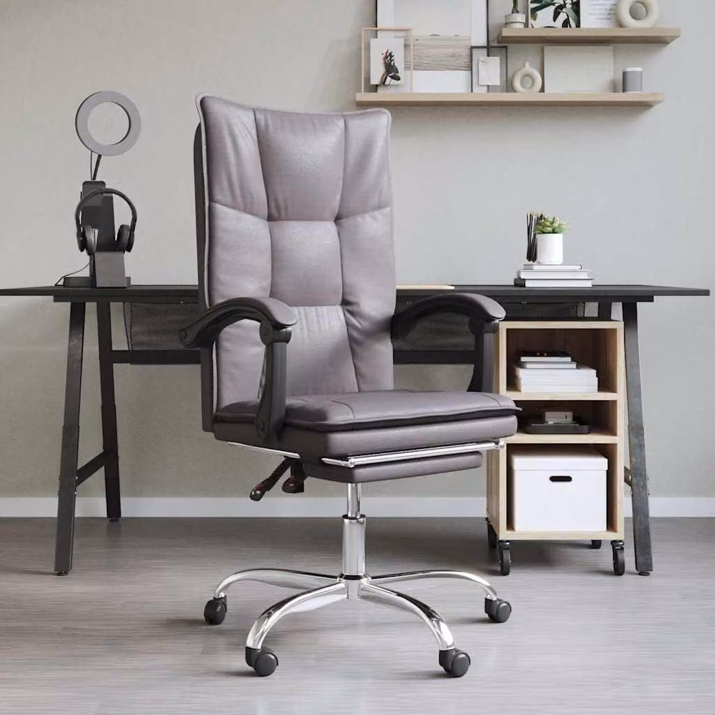 vidaXL Poltrona da Ufficio Executive Reclinabile in Similpelle Grigia con Braccioli e Ruote
