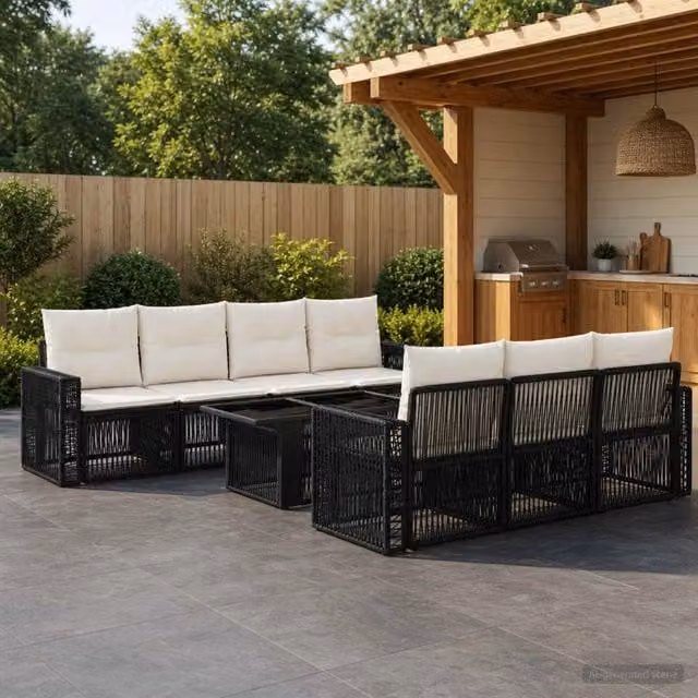 Set Divano da Giardino 8 pz Nero e Bianco Crema polyrattan 3436753