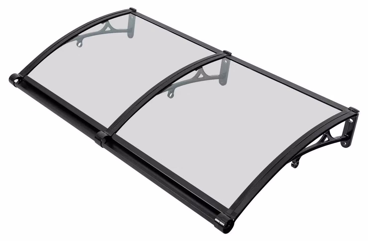 Tettoia per porte e finestre - A volta - Telaio in lega di alluminio - Resistente alle intemperie, protezione da raggi UV, grandine e neve - Portata 200 kg - Trasparente/Nero