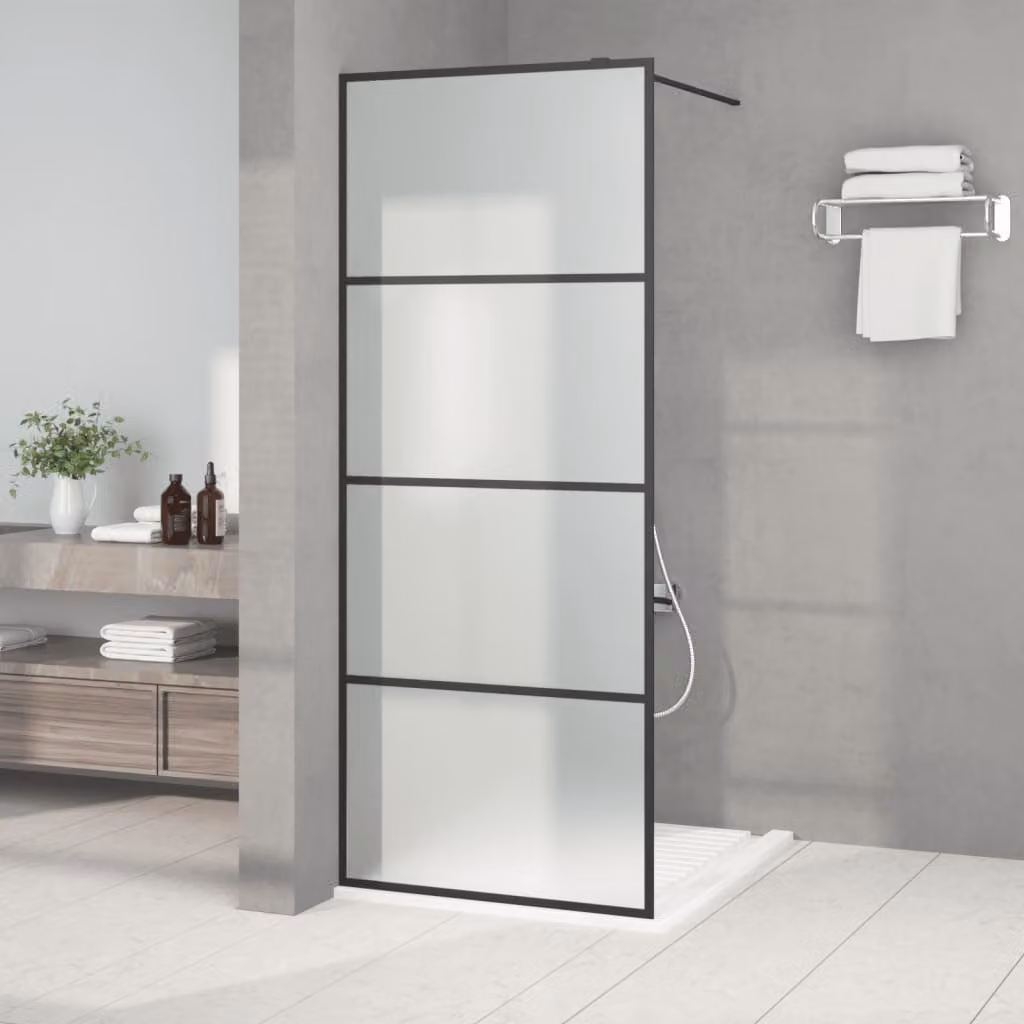 Parete Doccia Walk in vidaXL Nera con Vetro Smerigliato ESG, L: 80 cm, H: 195 cm