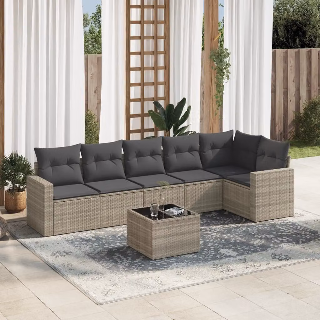 Maison Exclusive - Set Divani da Giardino 7pz con Cuscini Grigio Chiaro Polyrattan