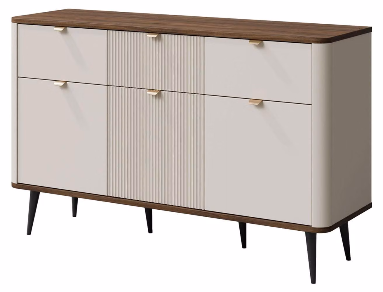 Credenza Marly cassettiera 130x40x82cm colore selezionabile a 3 ante, cashmere / noce