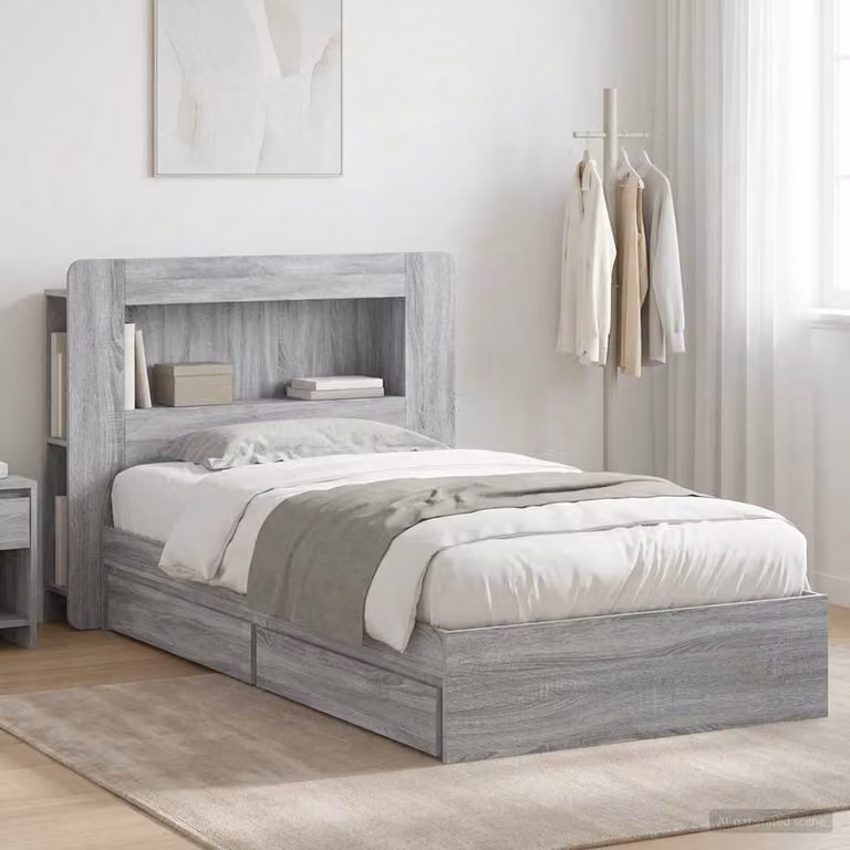 vidaXL Telaio del letto con cassetti Sonoma grigio L/P/H: 190 x 90 x 211,5 cm