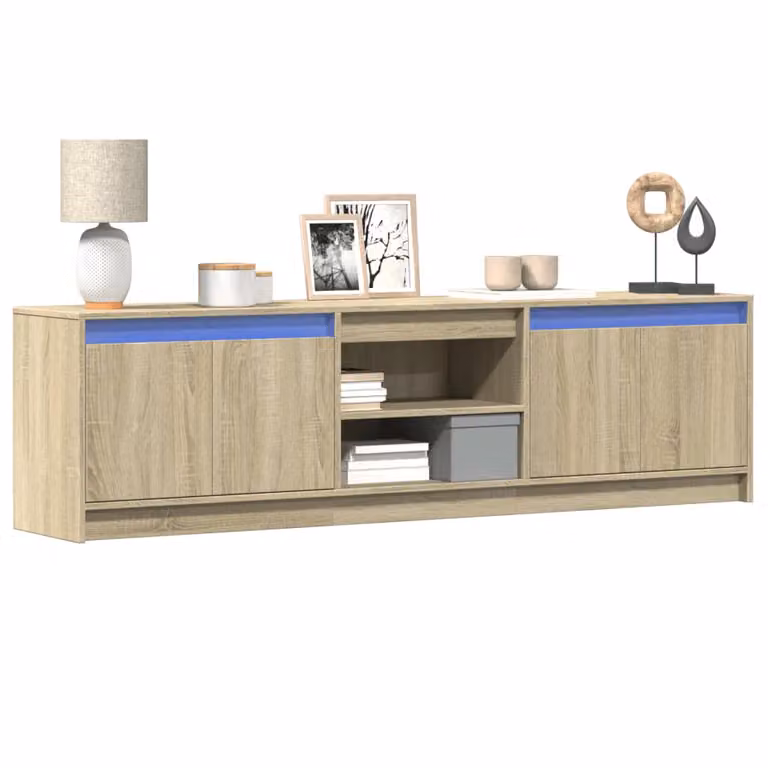 Mobile Porta TV vidaXL con LED in Rovere Sonoma e Beige, L 180 cm x P 34 cm x H 50 cm