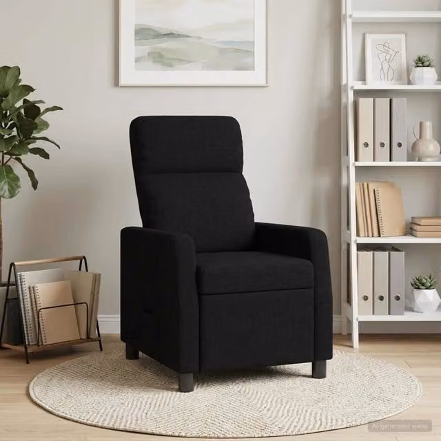 Poltrona reclinabile relax in tessuto nero con braccioli e struttura moderna per soggiorno o ufficio – 1