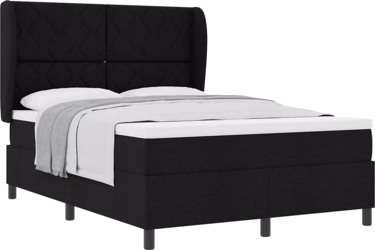 Letto a molle con testiera nera 140 x 200 cm in tessuto