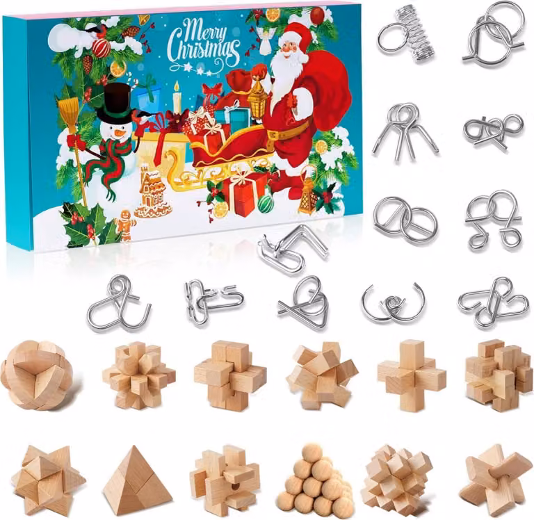 Calendario dell'avvento 2024 - puzzle in metallo e legno, puzzle IQ per bambini e adulti