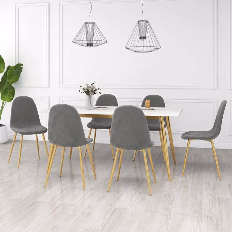 Set di 6 sedie da pranzo vidaXL in velluto grigio con struttura in metallo per soggiorno e cucina