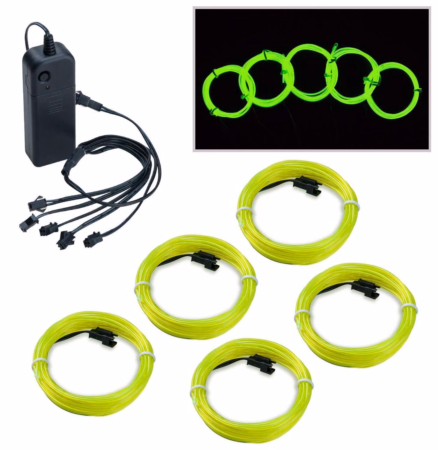 Kit di luci al neon EL-Draht, 5 metri di lunghezza, colore verde, 3 modalità, alimentato a batteria