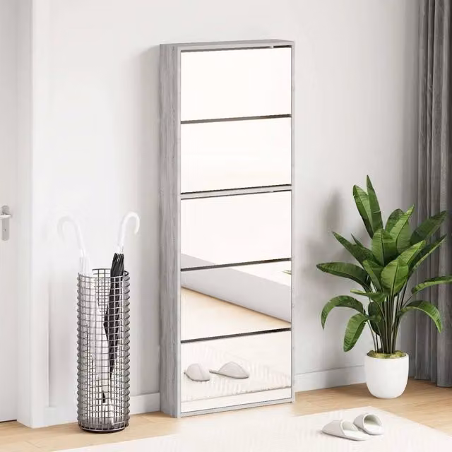 Scarpiera con Specchio a 5 Livelli-Mobile con specchio Grigio Sonoma 63x17x169,5 cm