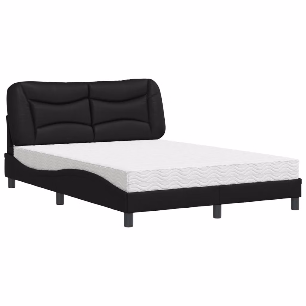 Letto con Materasso Hvar Nero 140x190 cm in Pelle finta