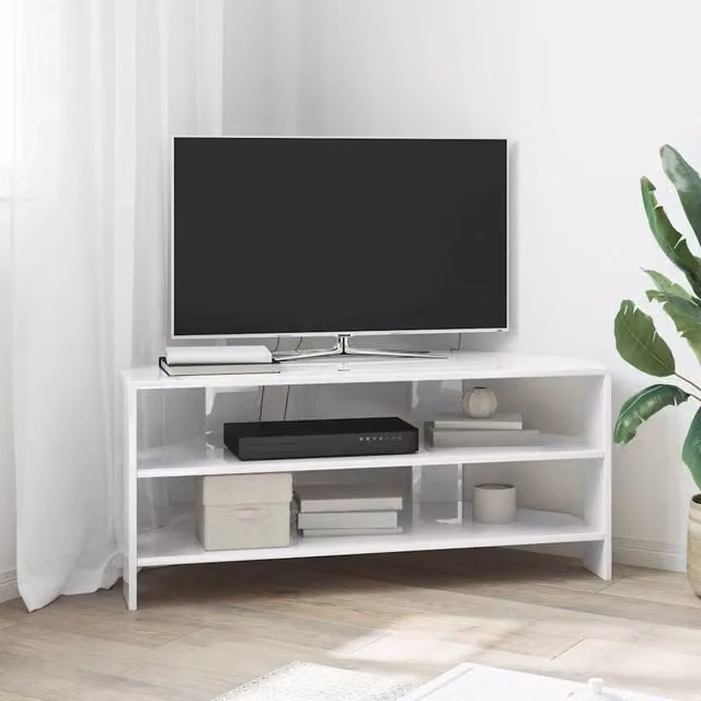 Mobile TV Angolare-Credenza per TV-Console TV Bianco ad Alto Lucido 102x40,5x45cm