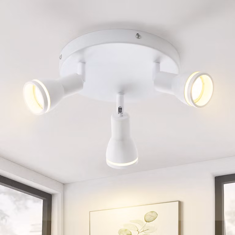 ZMH LED Plafoniera Bianca a 3 fiamme GU10 Faretto industriale mobile da parete in metallo per soggiorno camera da letto, Senza lampadina