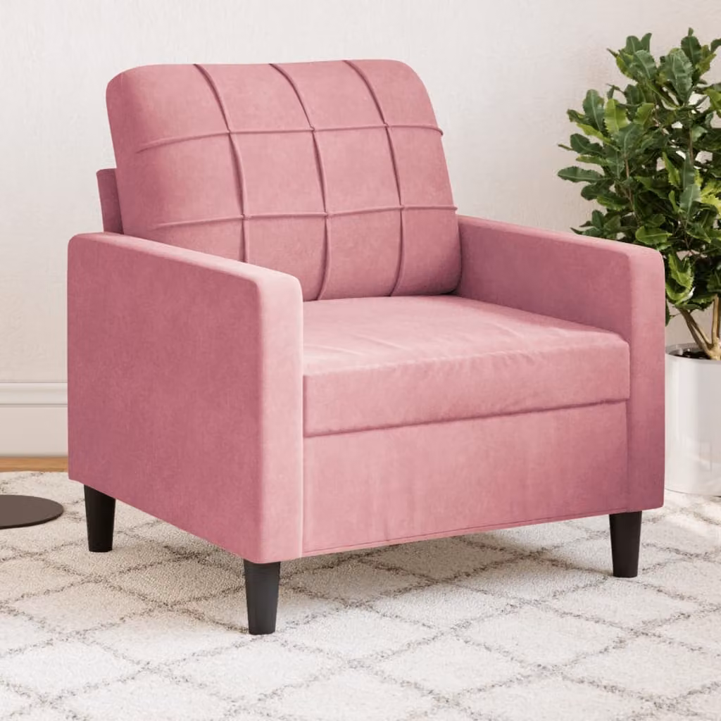 Poltrona moderna vidaXL in velluto rosa con struttura in metallo e braccioli