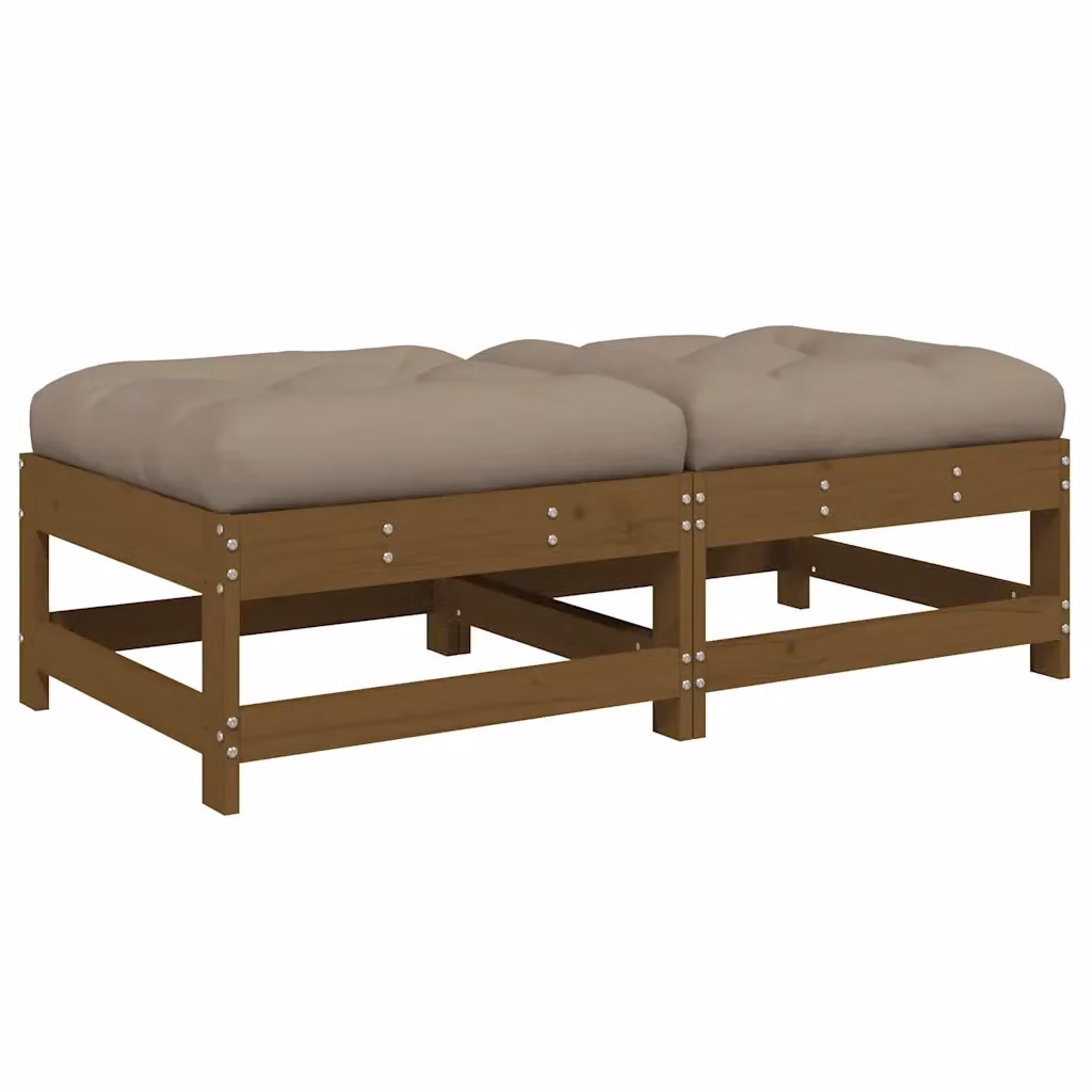 Set di 2 poggiapiedi da giardino vidaXL in legno di pino marrone con cuscini beige – 2