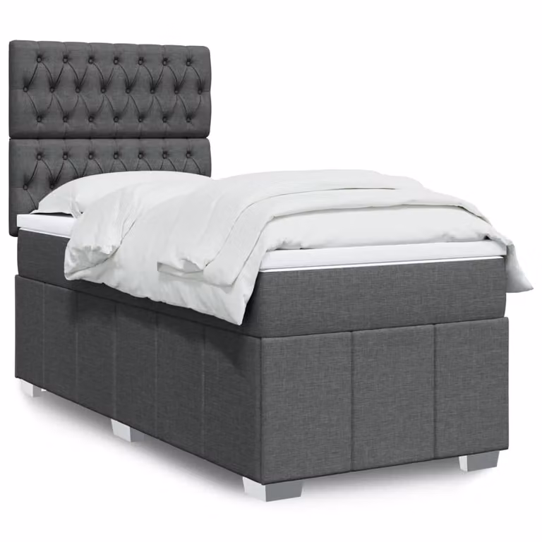 vidaXL Giroletto a Molle con Materasso Ibrido in Tessuto Grigio e Bianco, L/P/H: 90 x 190 cm