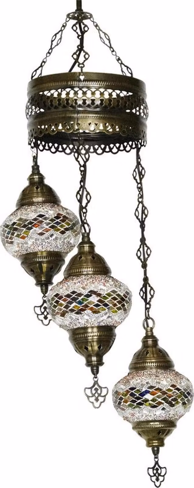 Lampada a sospensione Mosaico orientale in colori misti - Altezza 70 cm, larghezza 20 cm, diametro 13,5 cm - Attacco E14